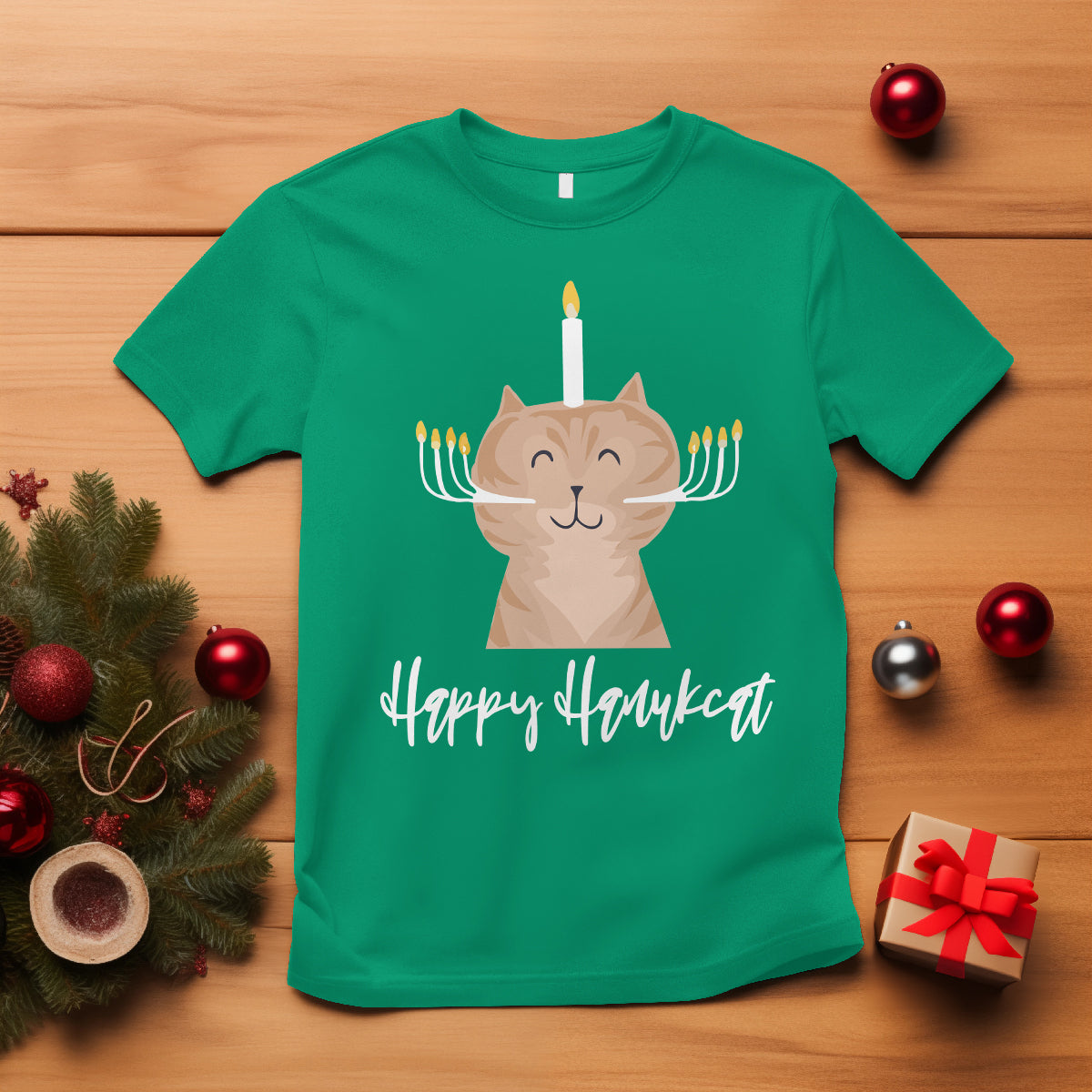Cat Menorah Cute Jewish Kitten Hanukkah Chanukah Candle T Shirt - Wonder Print Shop