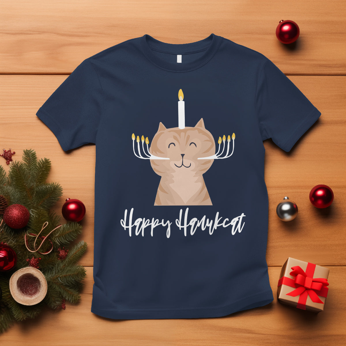 Cat Menorah Cute Jewish Kitten Hanukkah Chanukah Candle T Shirt - Wonder Print Shop