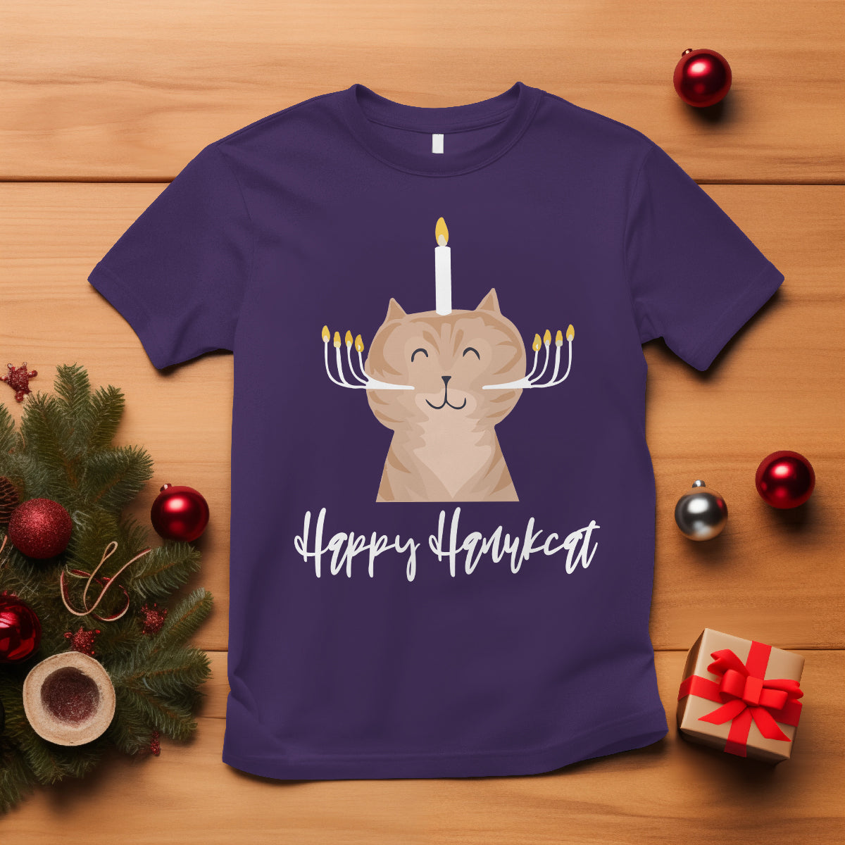 Cat Menorah Cute Jewish Kitten Hanukkah Chanukah Candle T Shirt - Wonder Print Shop