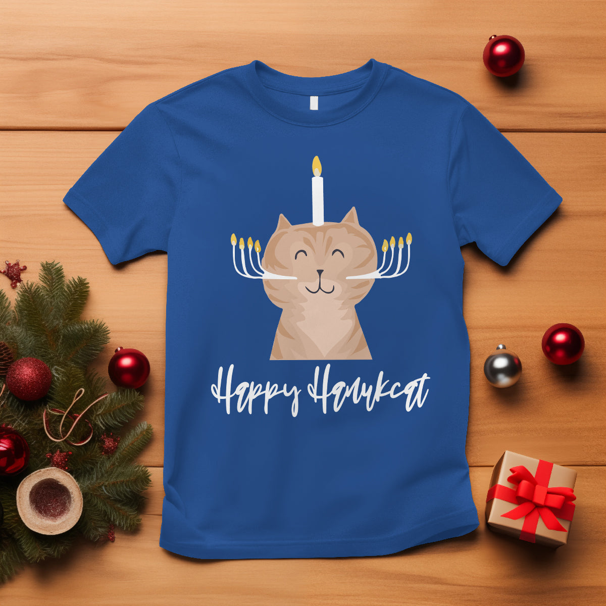 Cat Menorah Cute Jewish Kitten Hanukkah Chanukah Candle T Shirt - Wonder Print Shop