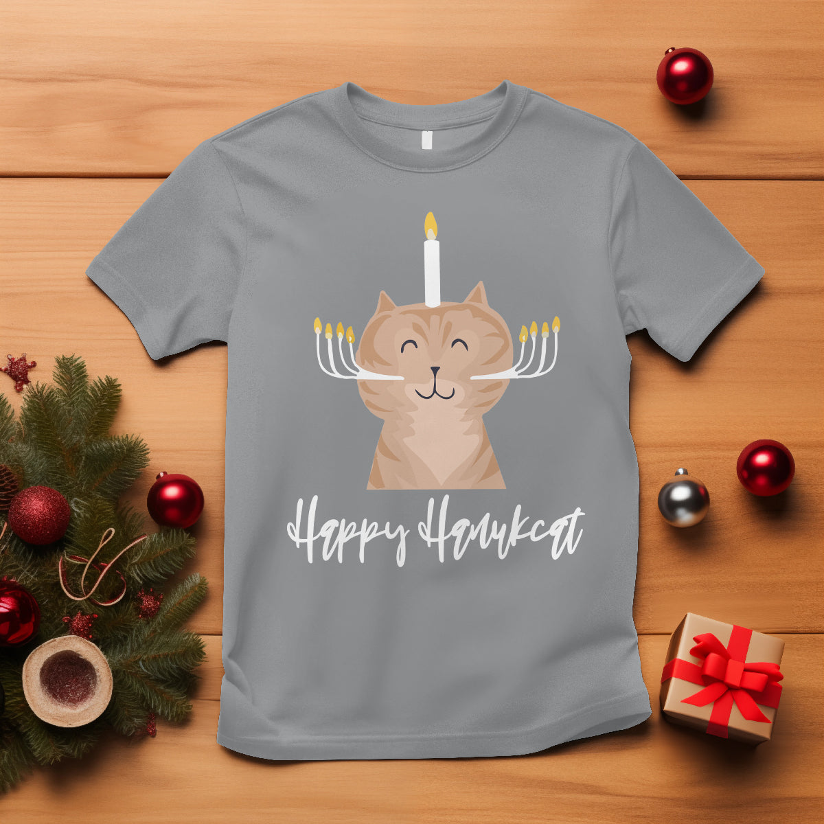 Cat Menorah Cute Jewish Kitten Hanukkah Chanukah Candle T Shirt - Wonder Print Shop