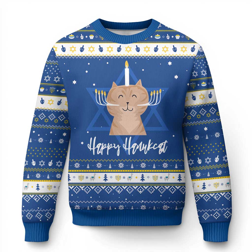 Cute Cat Menorah Hanukkah Ugly Sweater Jewish Kitten Chanukah Hanukkat - Wonder Print Shop
