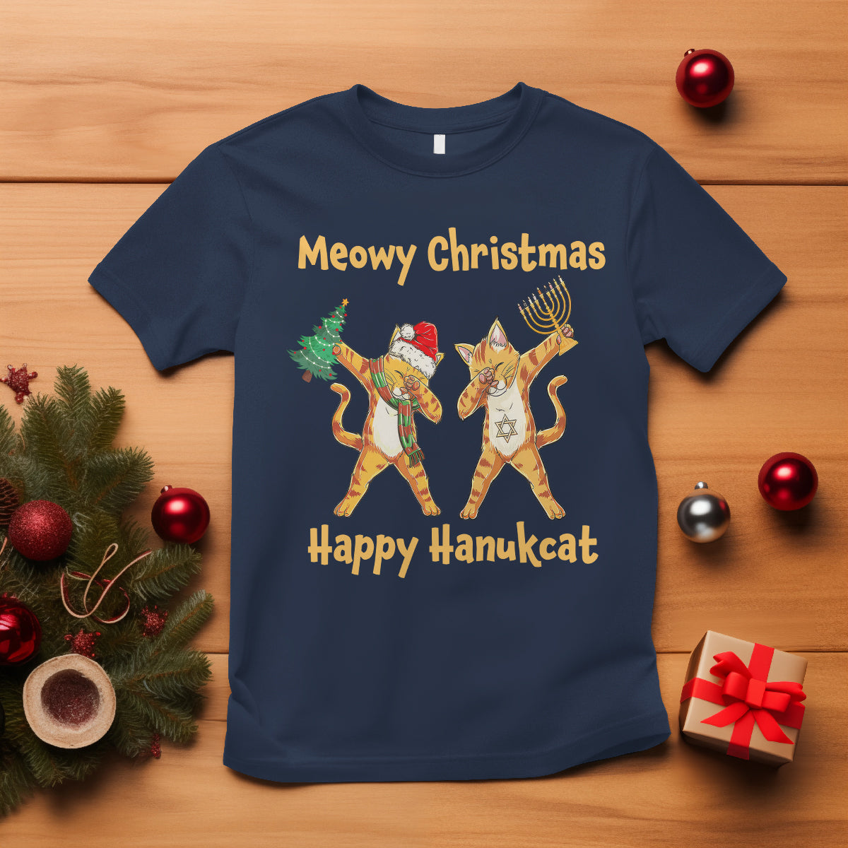 Happy Hanukcat Meowy Christmas Cat Lover Hanukkah T Shirt - Wonder Print Shop