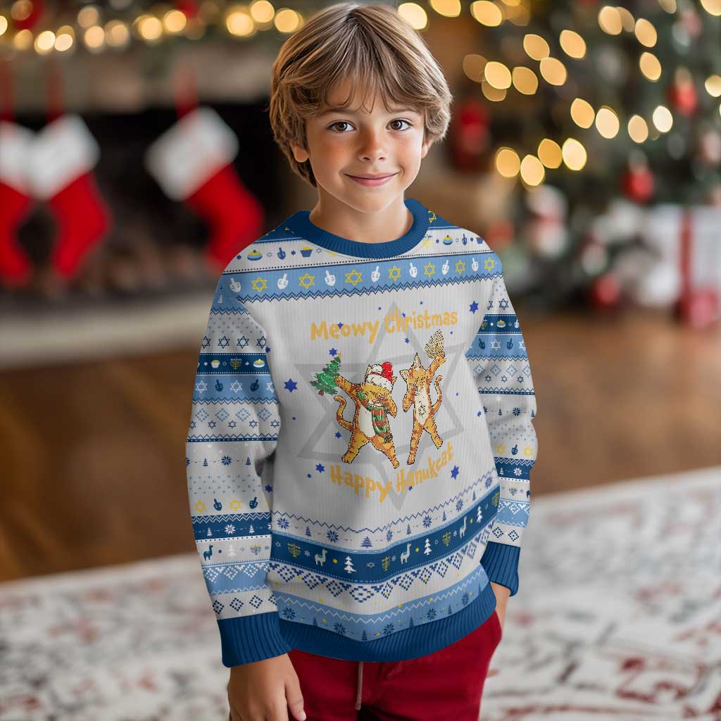 Happy Hanukcat Xmas Hanukkah Ugly Sweater Meowy Christmas Menoral Chanukkah - Wonder Print Shop