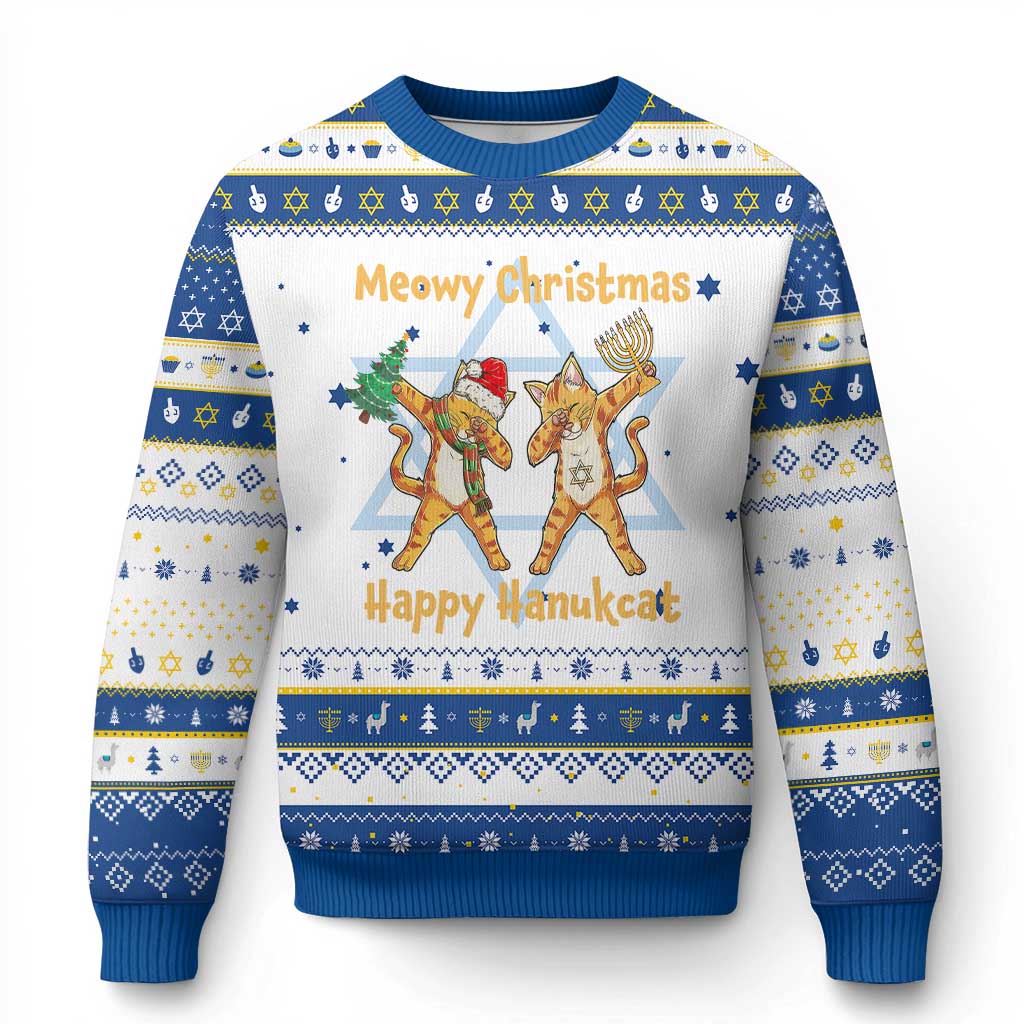 Happy Hanukcat Xmas Hanukkah Ugly Sweater Meowy Christmas Menoral Chanukkah - Wonder Print Shop