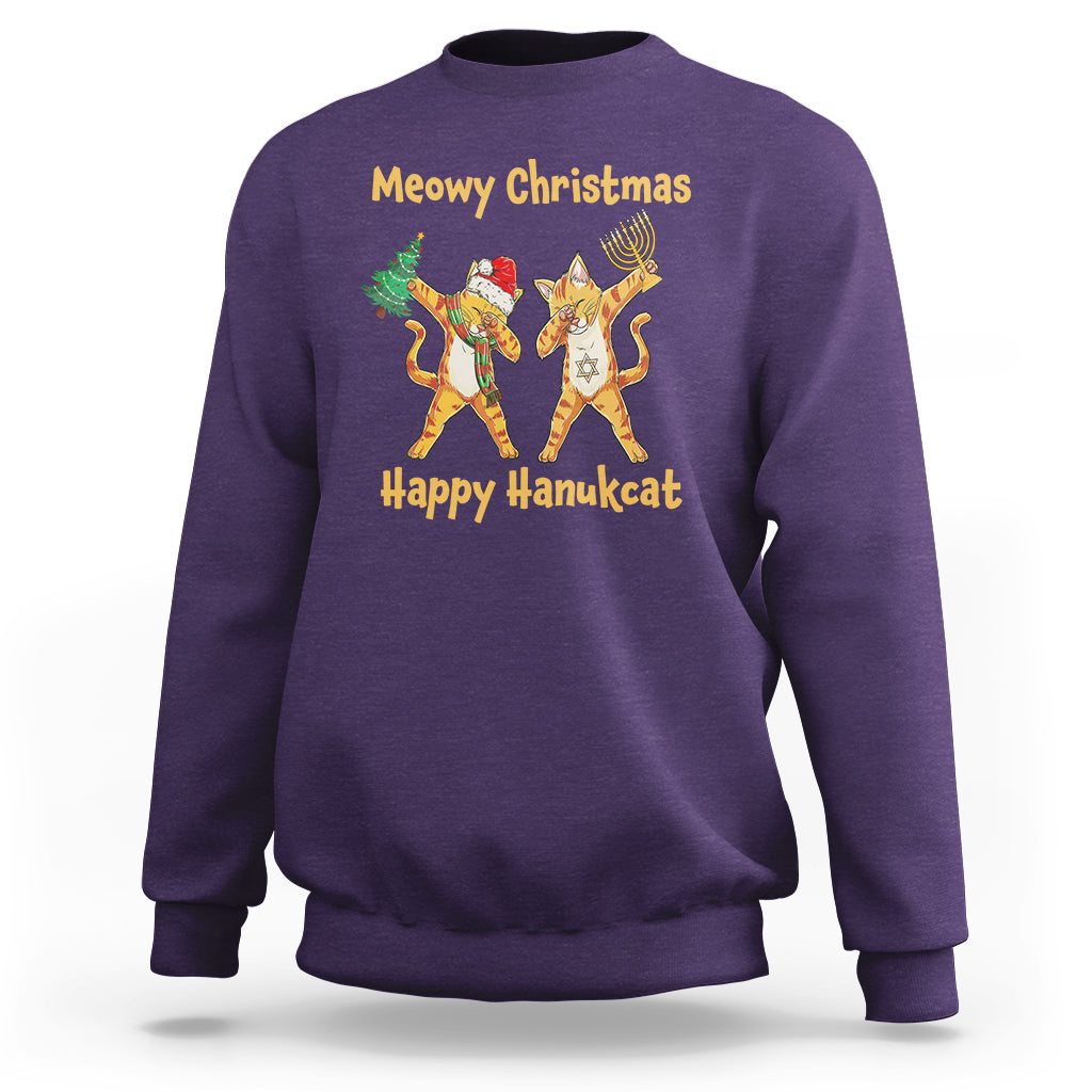Happy Hanukcat Meowy Christmas Cat Lover Hanukkah Sweatshirt - Wonder Print Shop