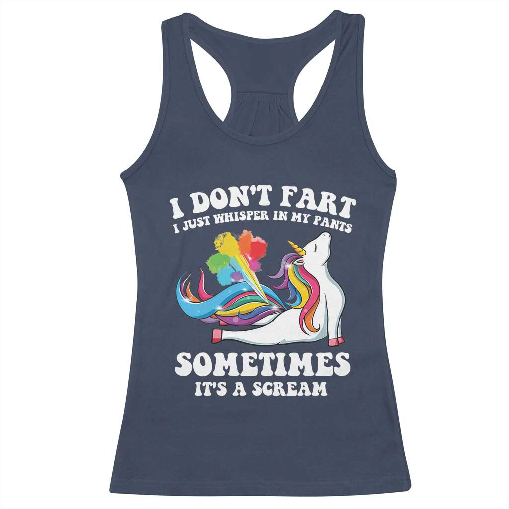Funny I Don't Fart I Whisper In My Pants Racerback Tank Top