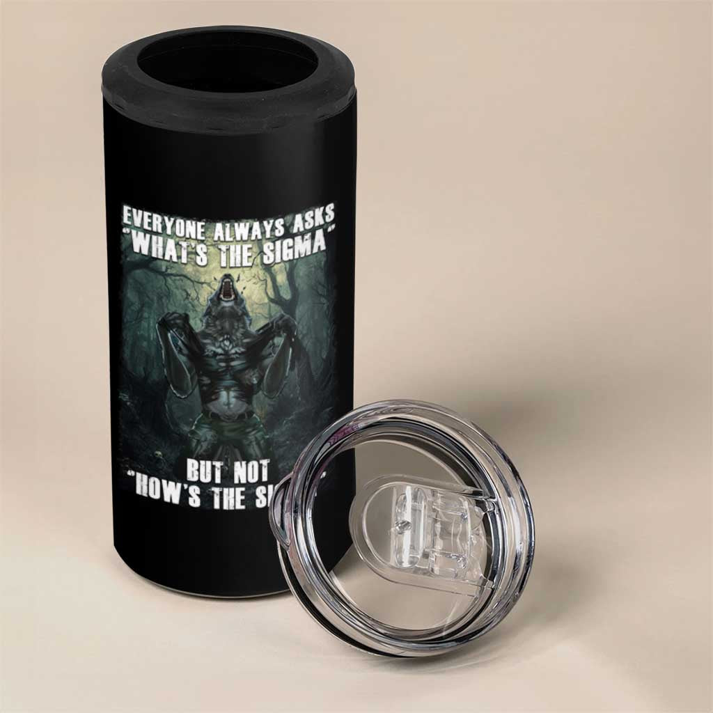 Funny Meme Wolf Alpha 4 in 1 Can Cooler Tumbler Everyone Always Asks What's The Sigma But Not How's The Sigma