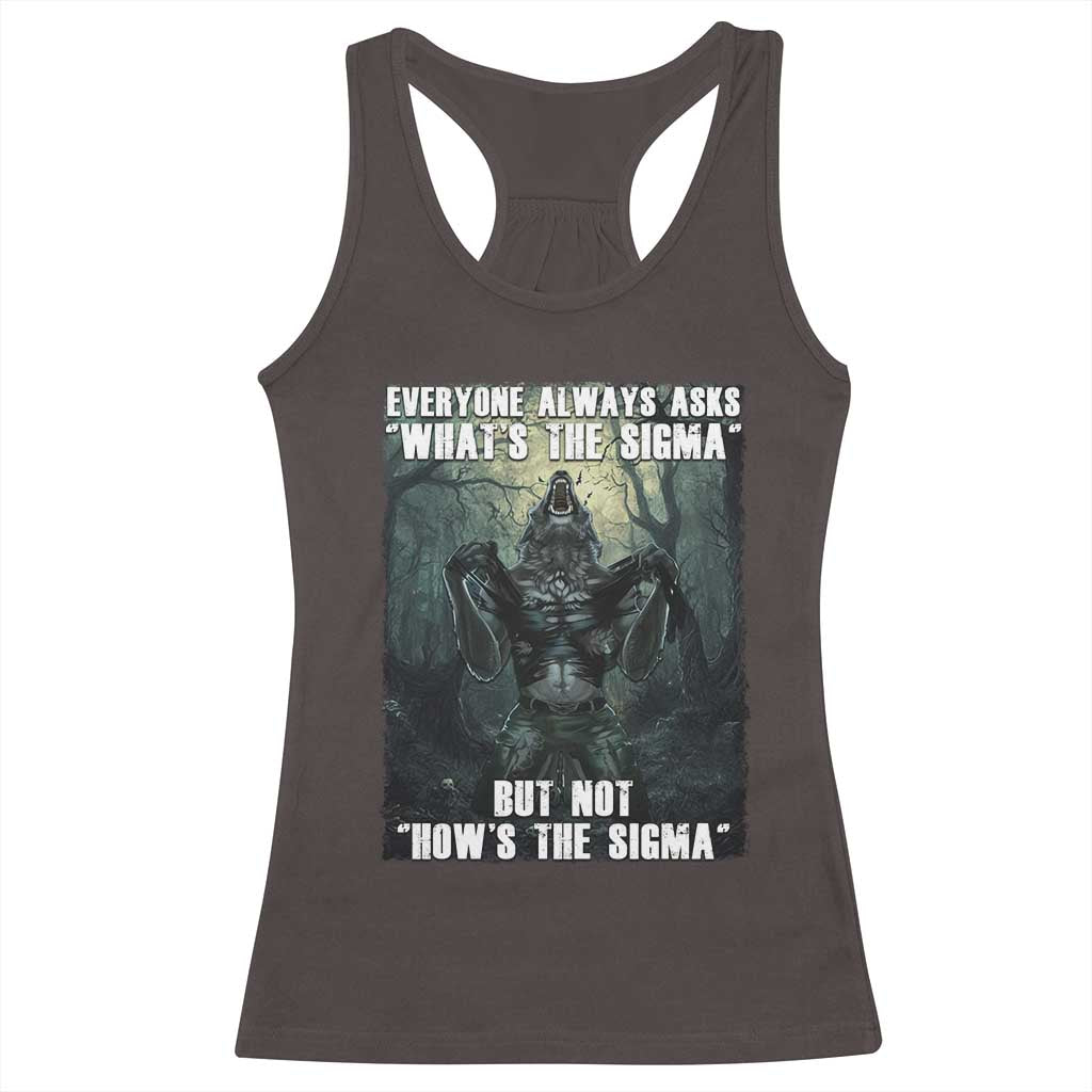 Funny Meme Wolf Alpha Racerback Tank Top Everyone Always Asks What's The Sigma But Not How's The Sigma