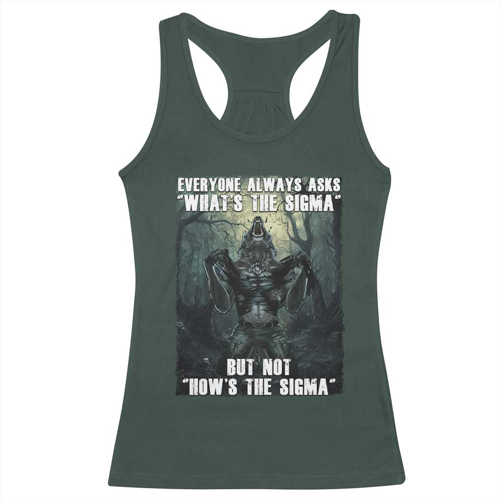Funny Meme Wolf Alpha Racerback Tank Top Everyone Always Asks What's The Sigma But Not How's The Sigma