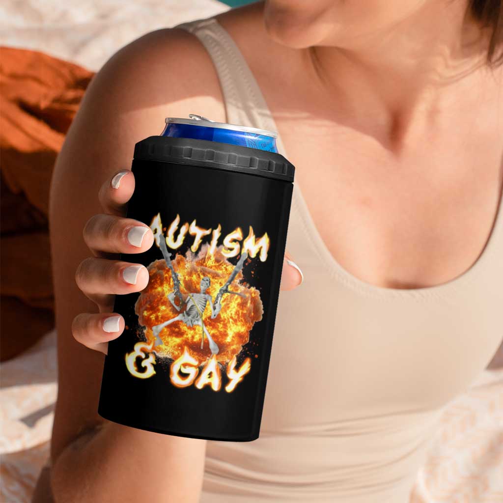 Funny Skeleton Meme 4 in 1 Can Cooler Tumbler Autistic and Gay