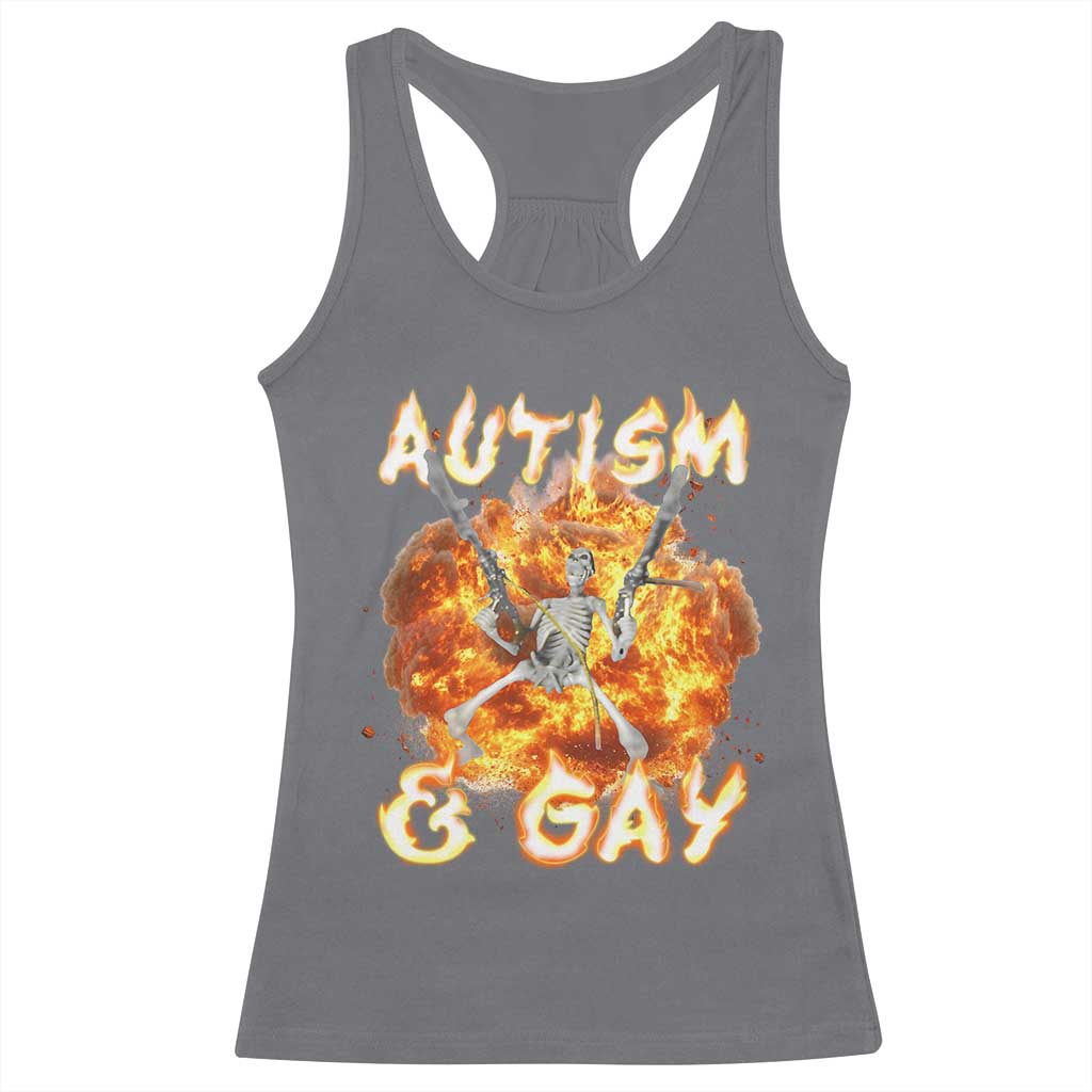 Funny Skeleton Meme Racerback Tank Top Autistic and Gay