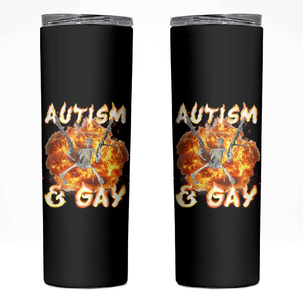 Funny Skeleton Meme Skinny Tumbler Autistic and Gay