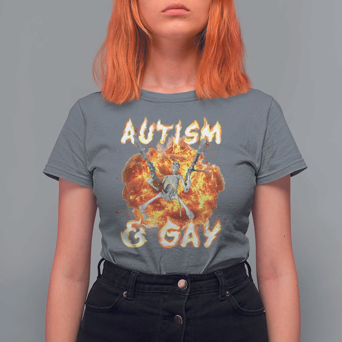 Funny Skeleton Meme T Shirt For Women Autistic and Gay