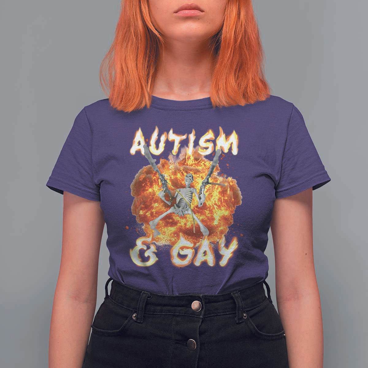 Funny Skeleton Meme T Shirt For Women Autistic and Gay