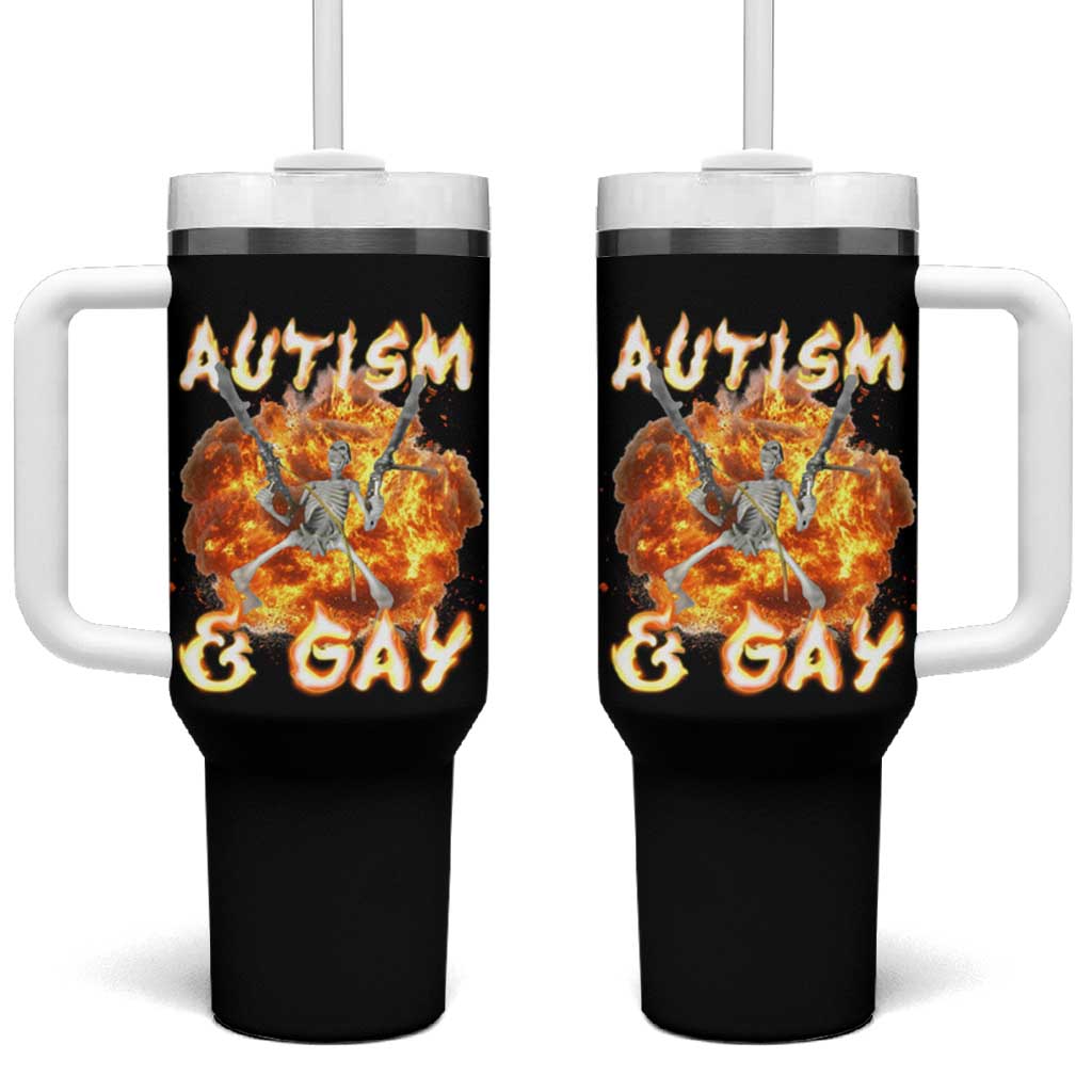 Funny Skeleton Meme Tumbler With Handle Autistic and Gay