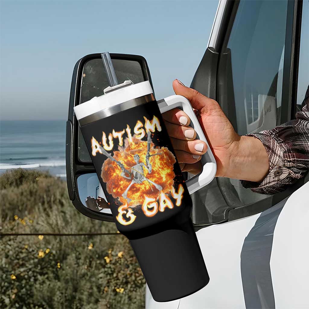 Funny Skeleton Meme Tumbler With Handle Autistic and Gay