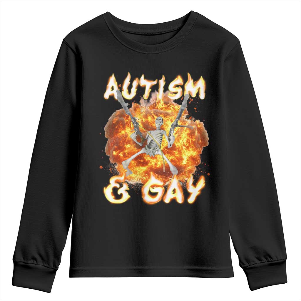 Funny Skeleton Meme Youth Sweatshirt Autistic and Gay