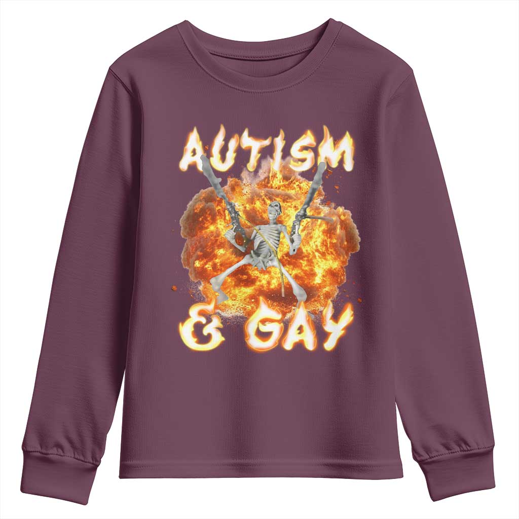 Funny Skeleton Meme Youth Sweatshirt Autistic and Gay