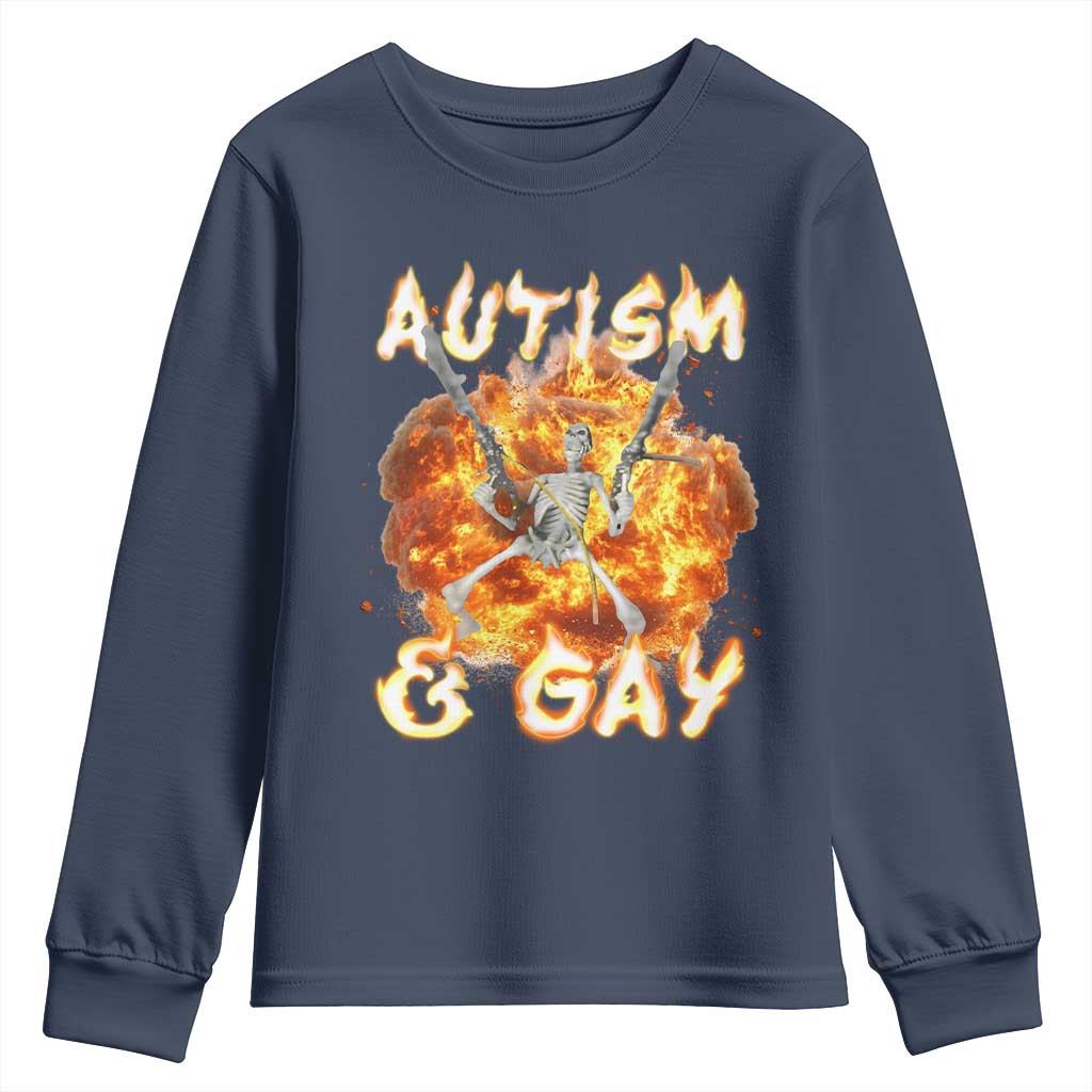 Funny Skeleton Meme Youth Sweatshirt Autistic and Gay