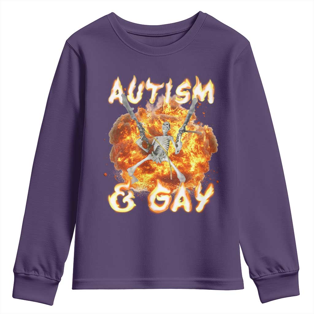 Funny Skeleton Meme Youth Sweatshirt Autistic and Gay