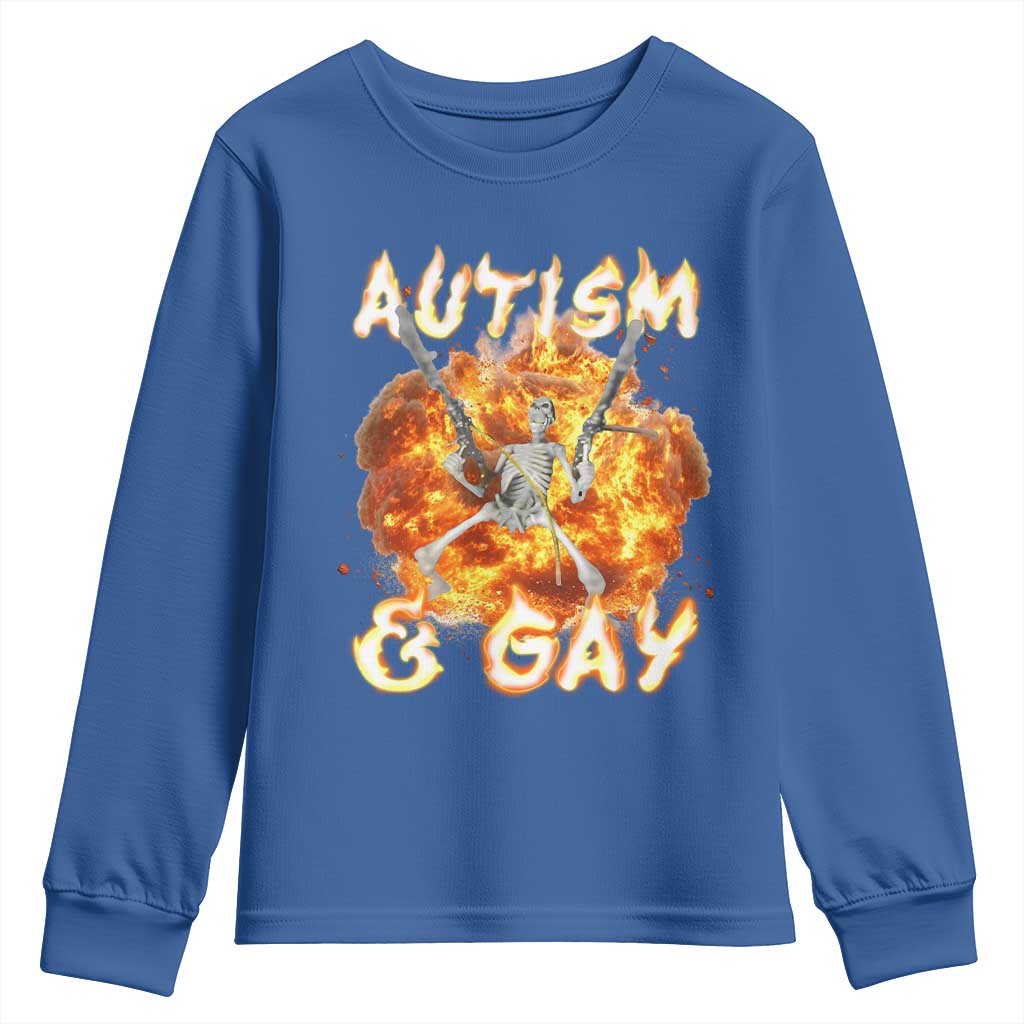 Funny Skeleton Meme Youth Sweatshirt Autistic and Gay