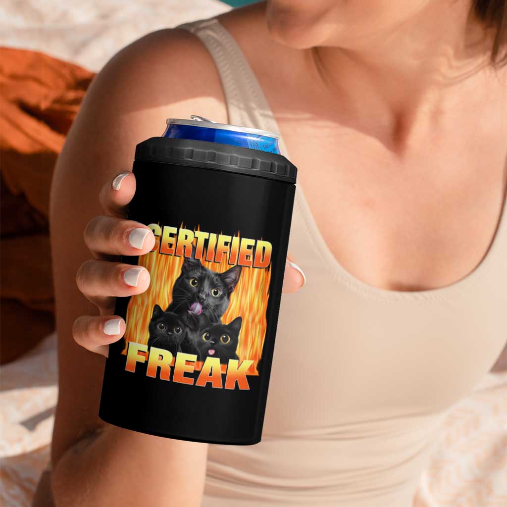 Funny Cat Meme 4 in 1 Can Cooler Tumbler Certified Freak