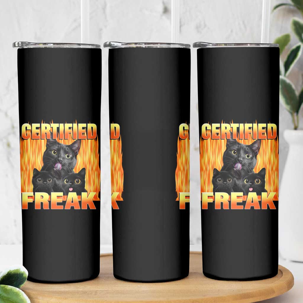 Funny Cat Meme Skinny Tumbler Certified Freak