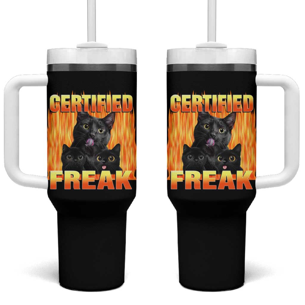 Funny Cat Meme Tumbler With Handle Certified Freak