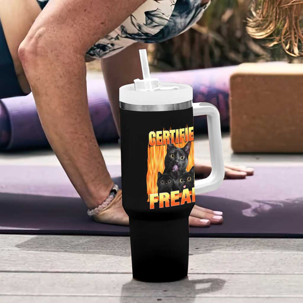 Funny Cat Meme Tumbler With Handle Certified Freak