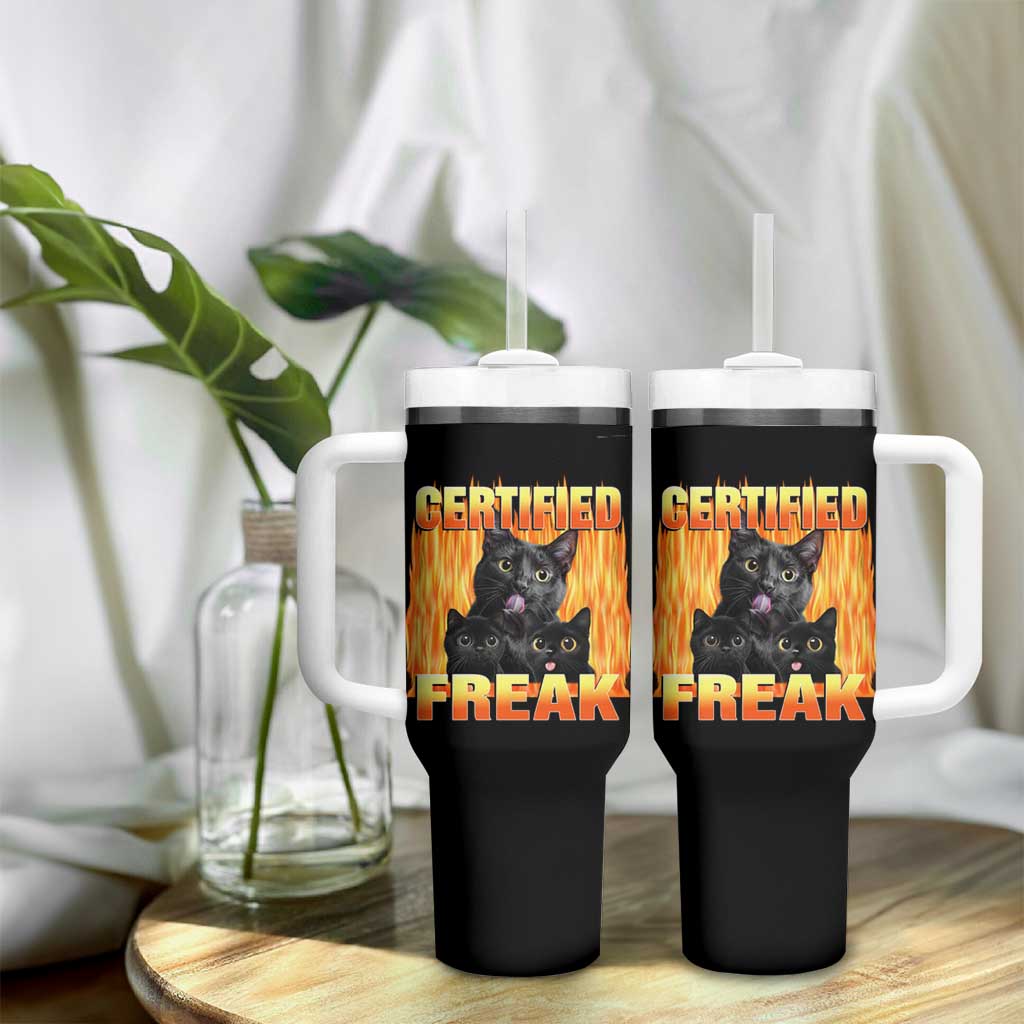 Funny Cat Meme Tumbler With Handle Certified Freak