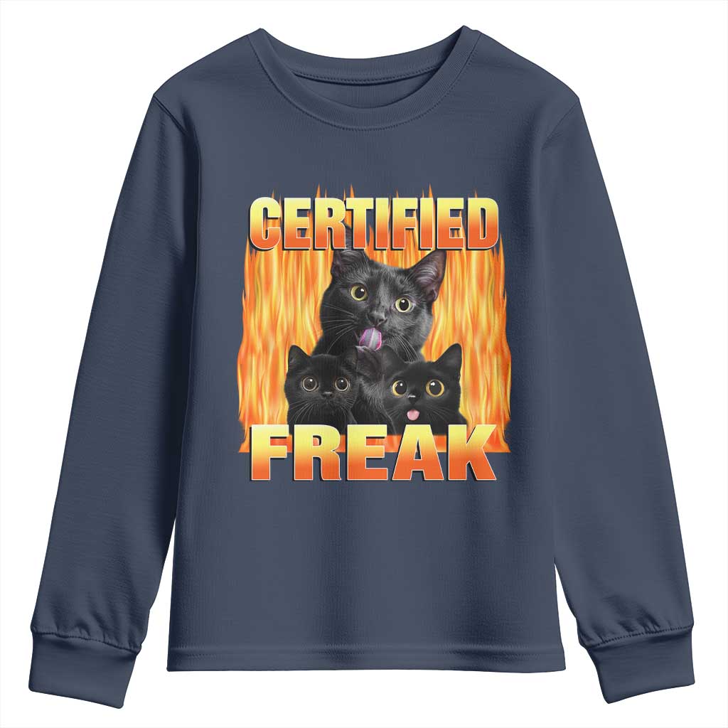 Funny Cat Meme Youth Sweatshirt Certified Freak