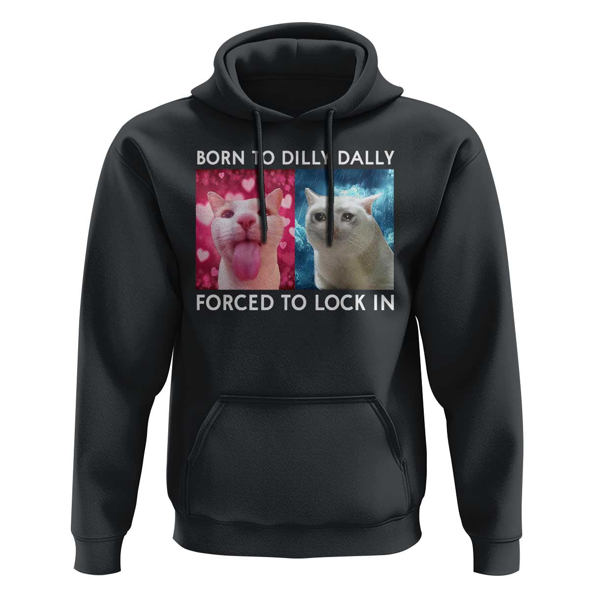 Funny Cat Meme Hoodie Born To Dilly Dally Forced To Lock In