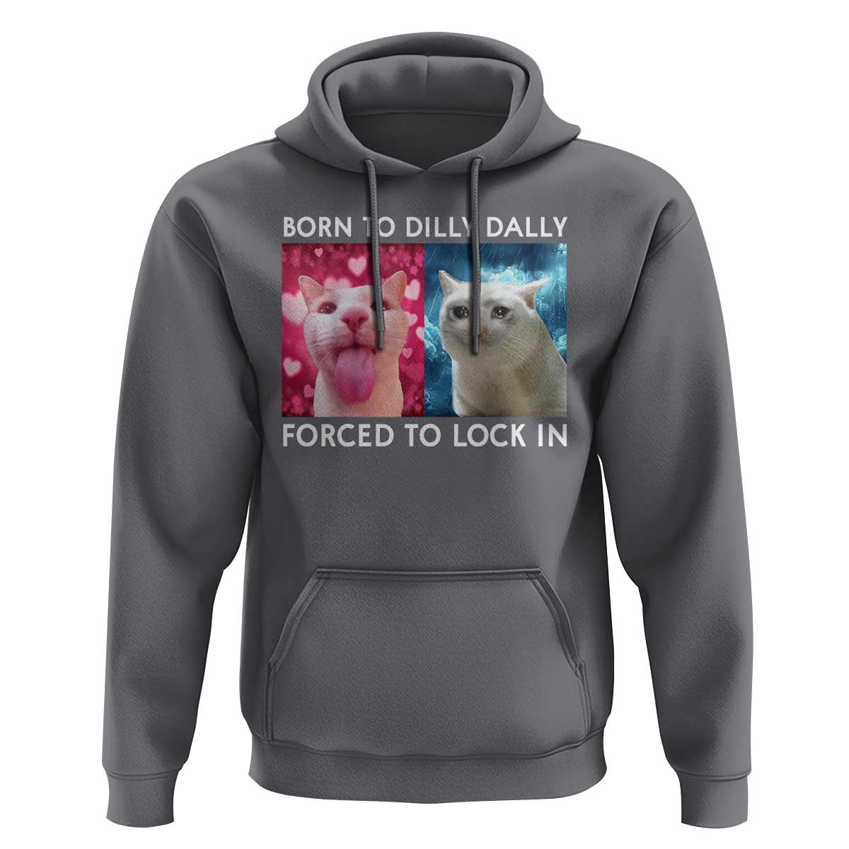 Funny Cat Meme Hoodie Born To Dilly Dally Forced To Lock In