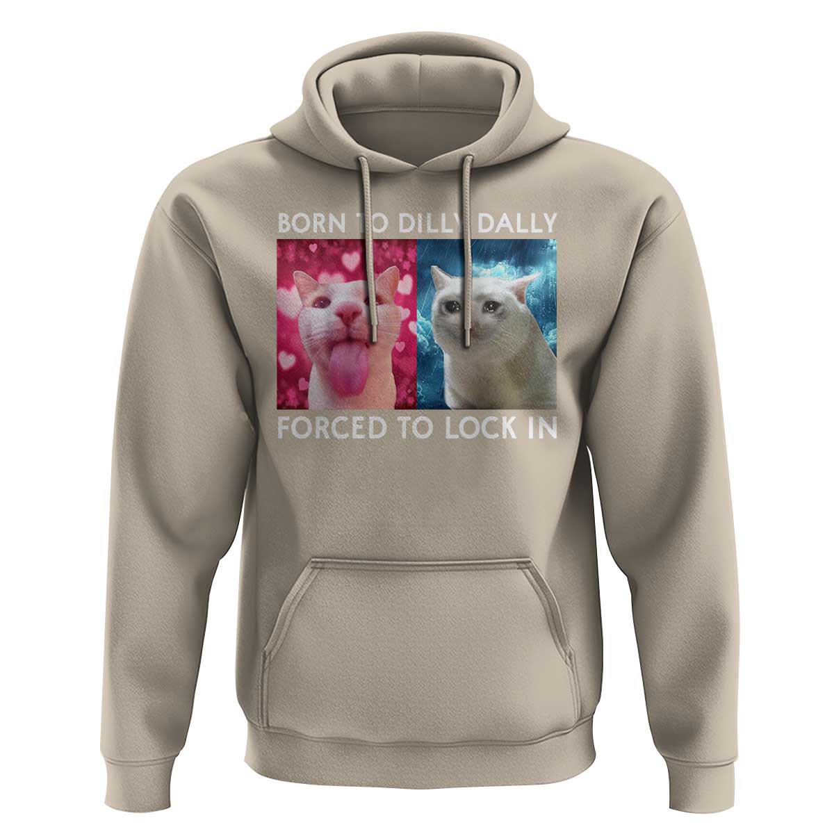 Funny Cat Meme Hoodie Born To Dilly Dally Forced To Lock In