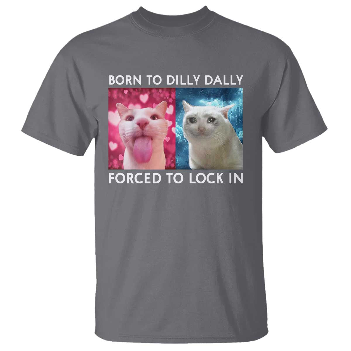 Funny Cat Meme T Shirt Born To Dilly Dally Forced To Lock In