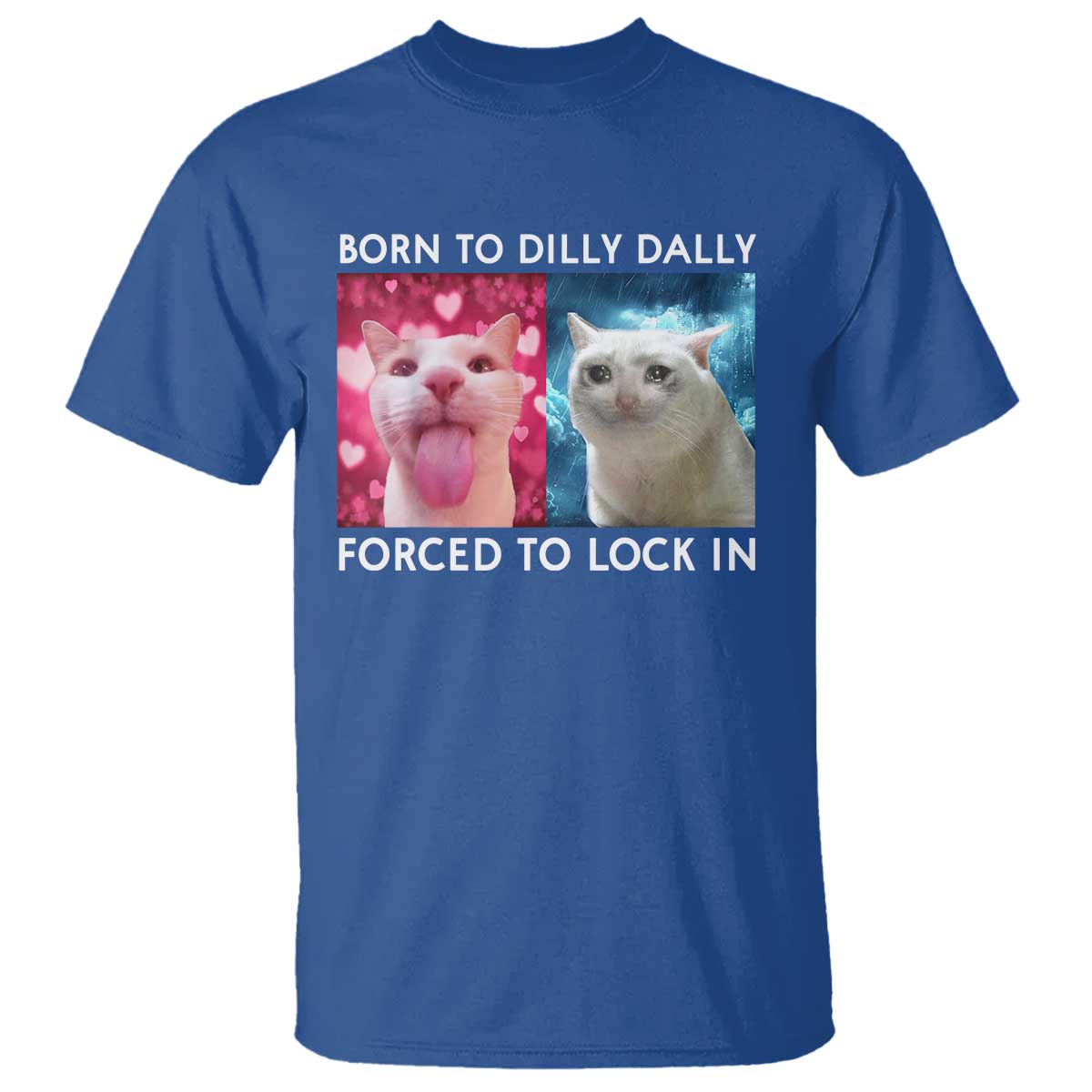Funny Cat Meme T Shirt Born To Dilly Dally Forced To Lock In