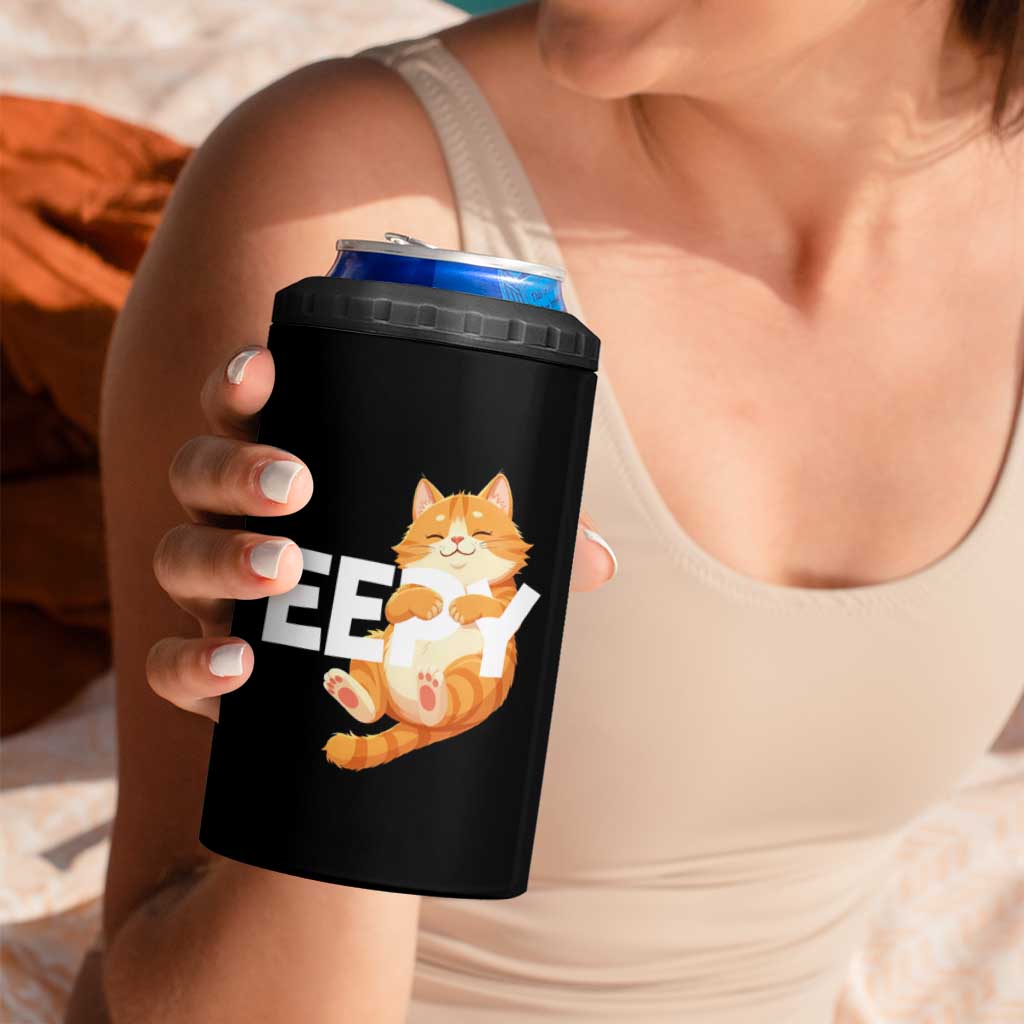 Funny Cat Meme 4 in 1 Can Cooler Tumbler Eepy Cat Silly Sleepy Cat