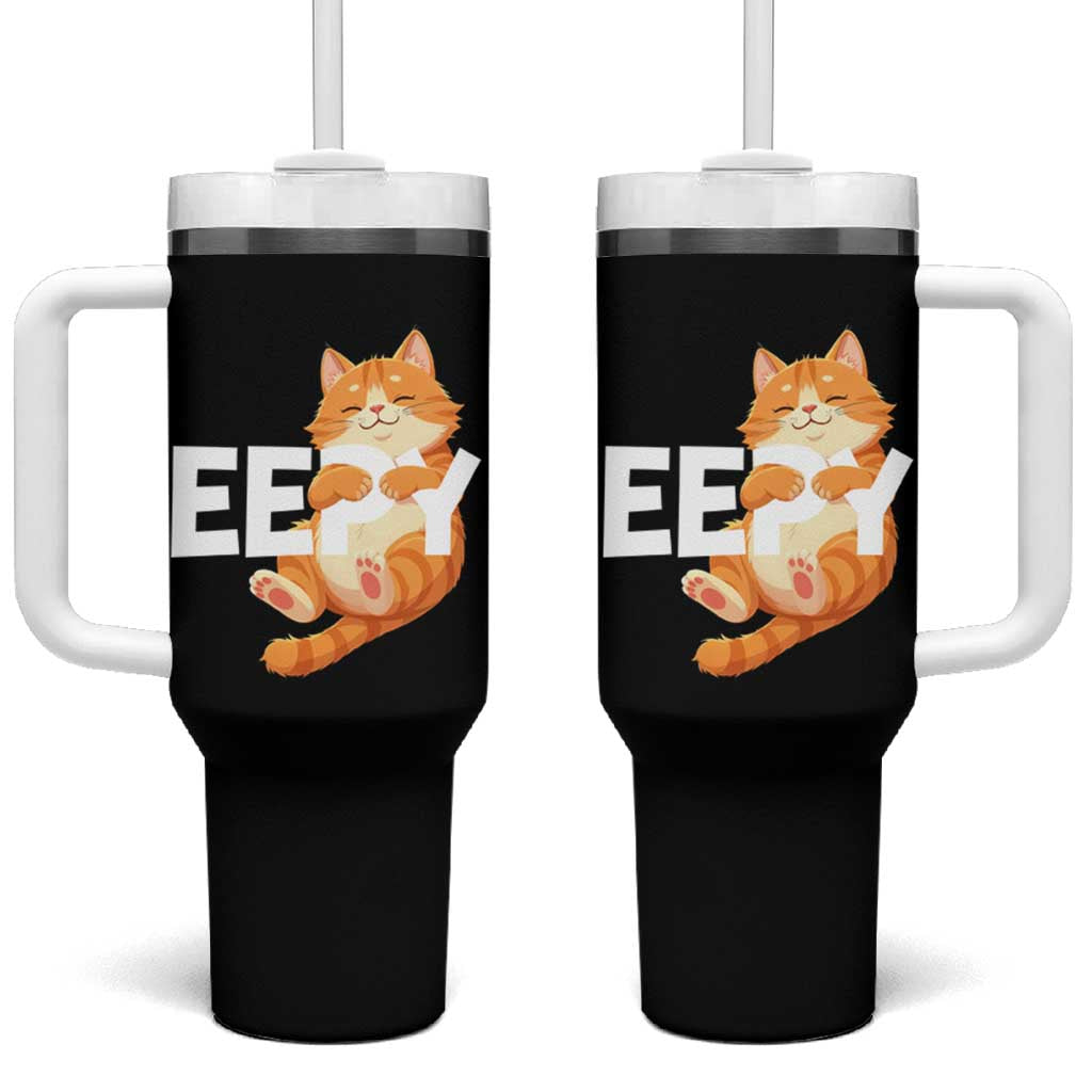 Funny Cat Meme Tumbler With Handle Eepy Cat Silly Sleepy Cat