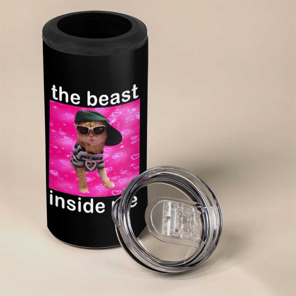 Funny Cat Meme 4 in 1 Can Cooler Tumbler The Beast Inside Me