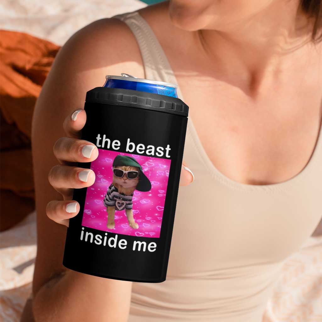 Funny Cat Meme 4 in 1 Can Cooler Tumbler The Beast Inside Me