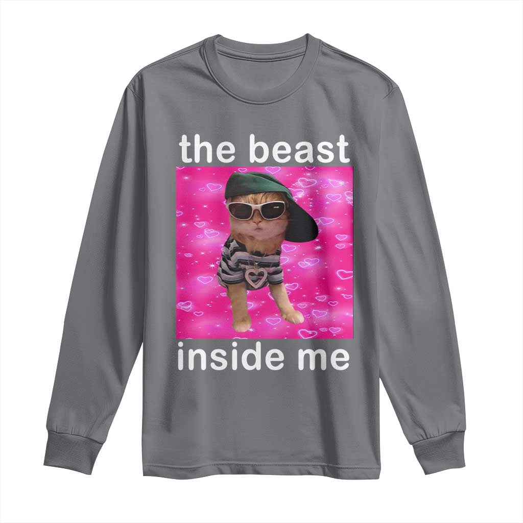 Funny Cat Meme Long Sleeve Shirt The Beast Inside Me