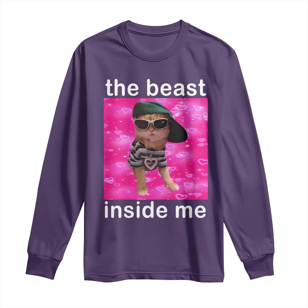 Funny Cat Meme Long Sleeve Shirt The Beast Inside Me