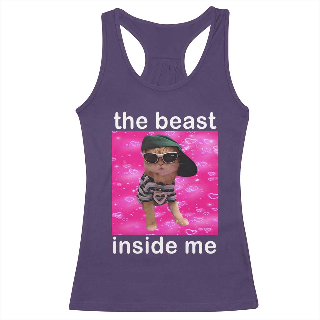 Funny Cat Meme Racerback Tank Top The Beast Inside Me