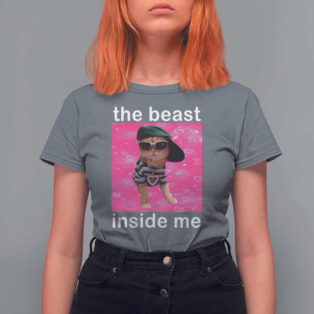 Funny Cat Meme T Shirt For Women The Beast Inside Me