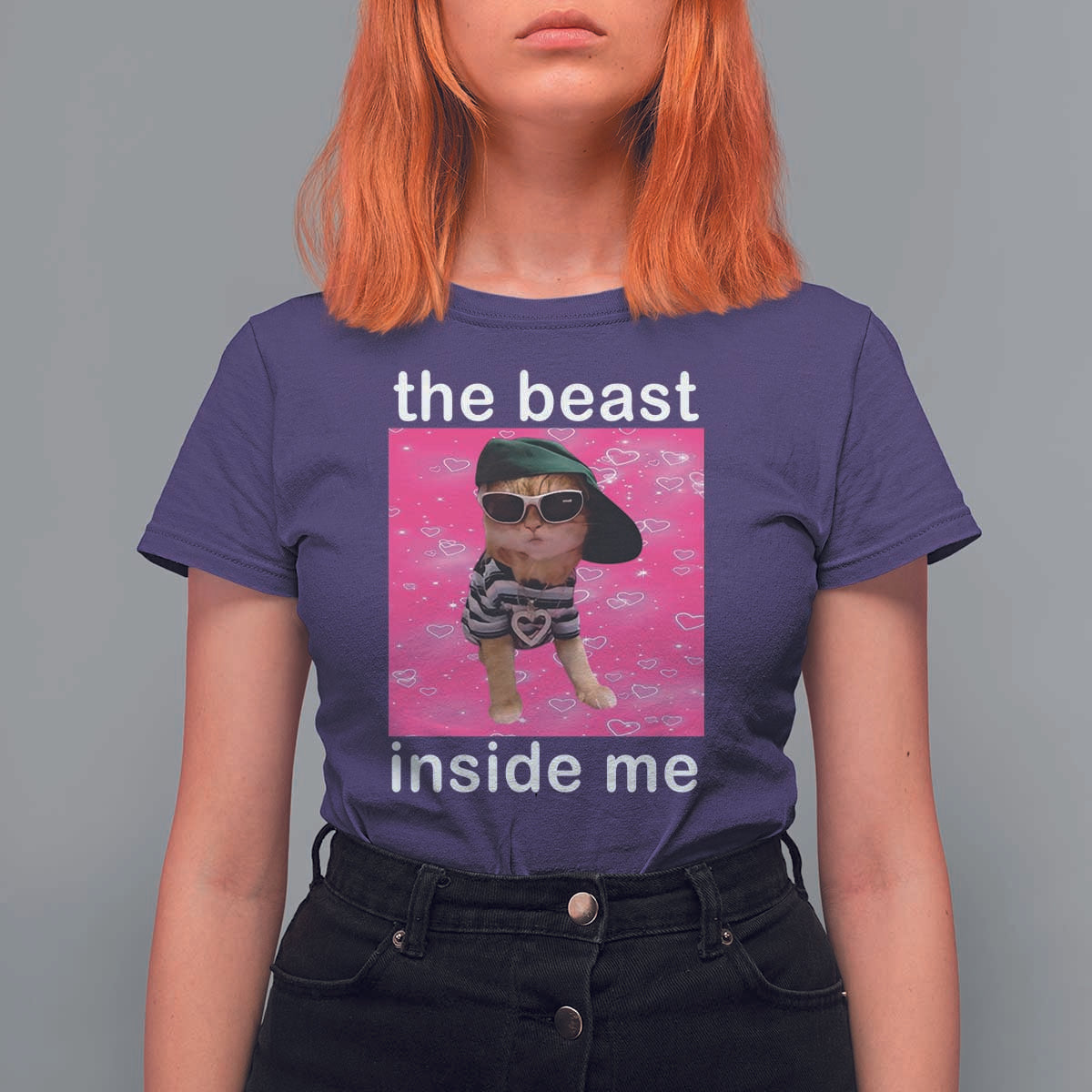 Funny Cat Meme T Shirt For Women The Beast Inside Me