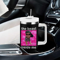 Funny Cat Meme Tumbler With Handle The Beast Inside Me