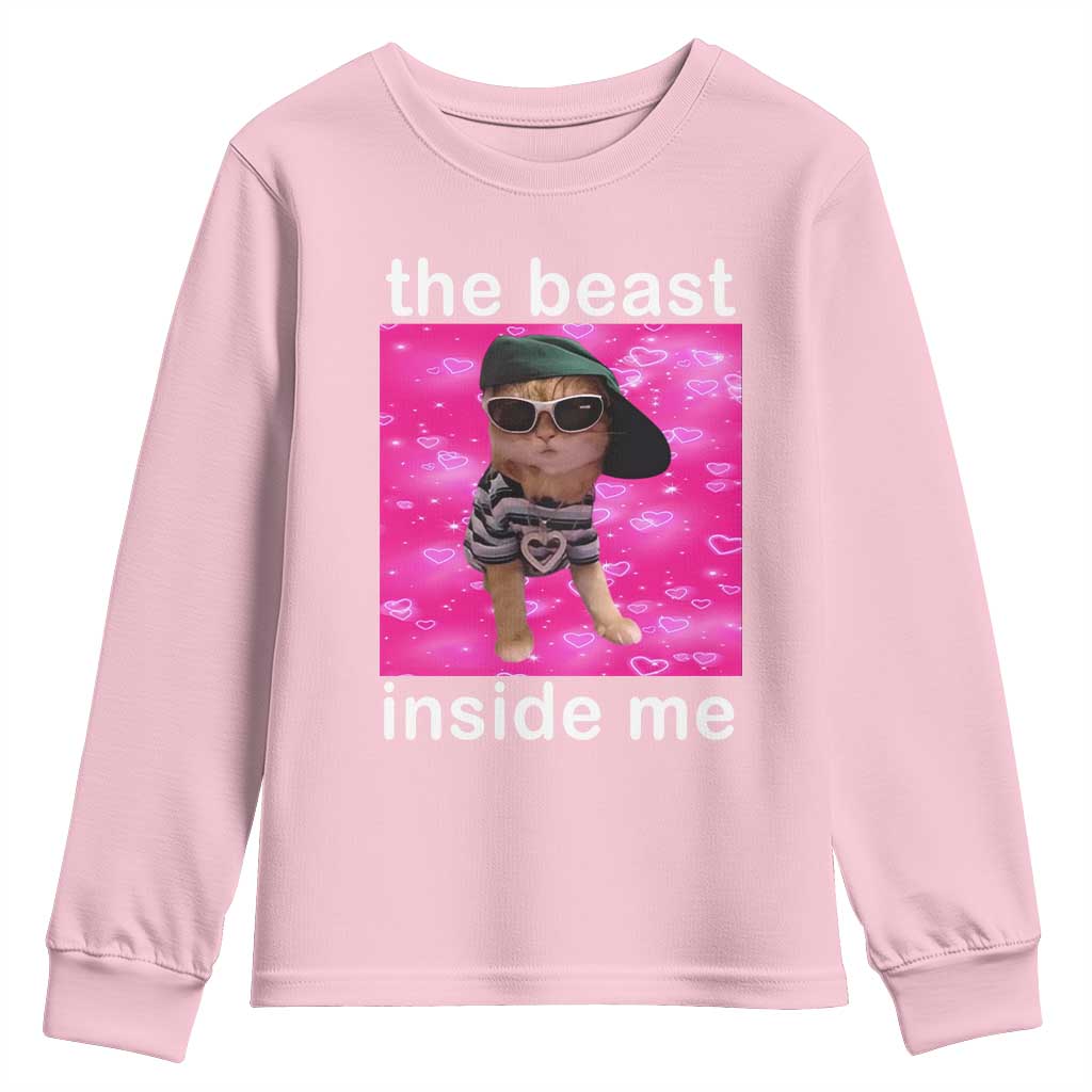 Funny Cat Meme Youth Sweatshirt The Beast Inside Me