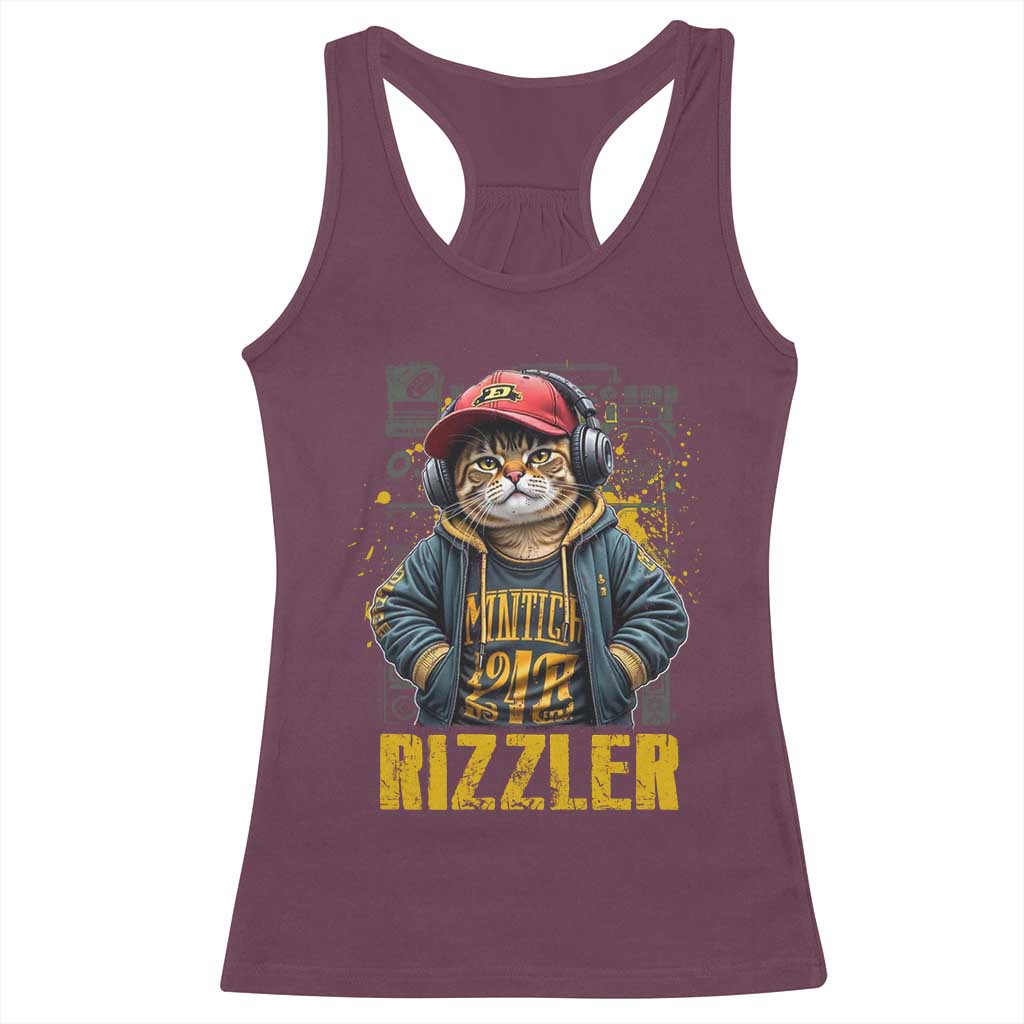 Funny Meme Rizzler Cat Racerback Tank Top