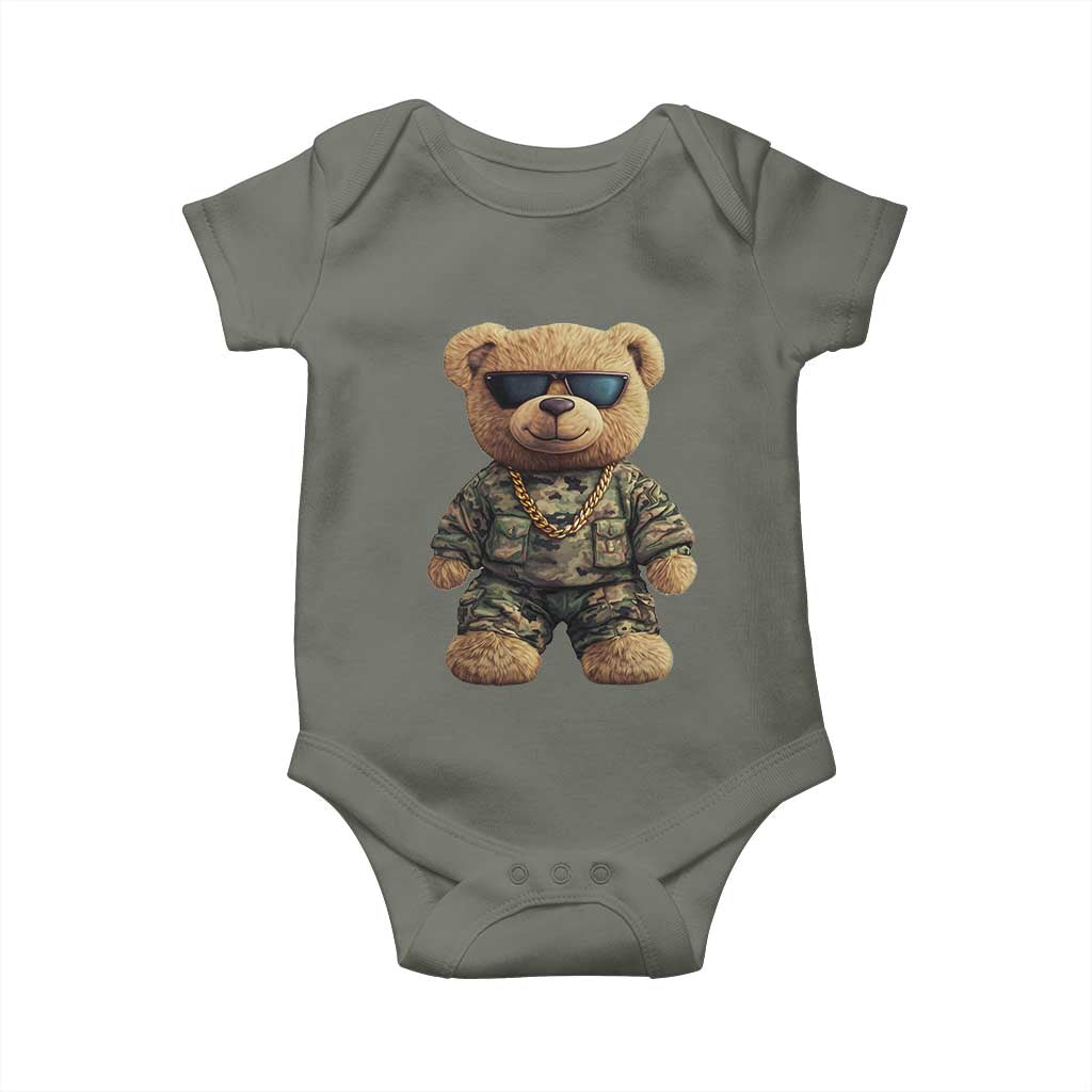 Camo Hip Hop Teddy Bear Baby Onesie Camouflage Gangsta Streetwear